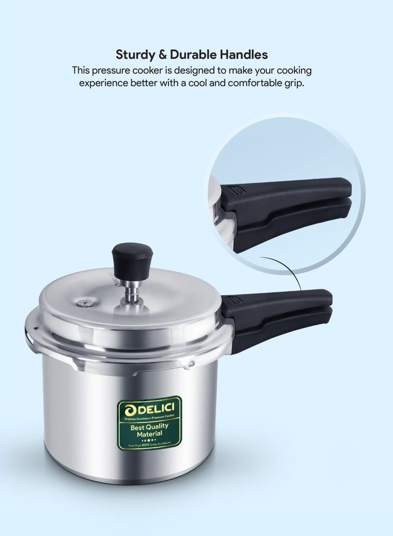 ديليتشي 5 Liters & 3 Liter Dripless Pressure Cooker - Premium Virgin Aluminium, Smart Spillage Control, High Thermal Heating, Quality Regulator, Leak-Free Lid, Heat-Proof Handle, Anti-Bulging Bottom Dripless Pressure Cooker 5 LTR & 3Liters 3 Litre Pressure Cooker Dripless - Premium Virgin Aluminum, Smart Spillage Control, High Thermal Heating, Quality Regulator, Leak-Free Lid, Heat-Proof Handle, Anti-Bulging Bottom Kitchen Food Cooking Preparation - ADPC3E Dripless Pressure Cooker 3 LTR Bundle - Image 4